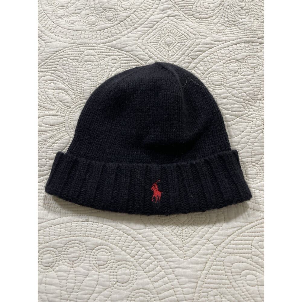Polo Ralph Lauren Black Beanie Hat 100% Lambswool Knit One Size